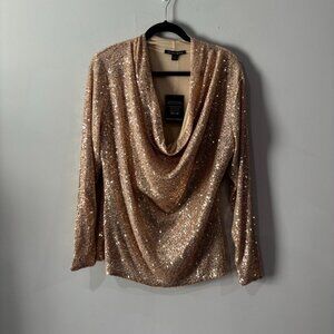 Boston Proper Sequin Cowl Neck Knit Top Blush Size XL